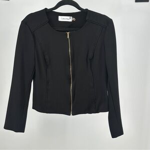 Women’s Cropped Calvin Klein Women's Black Blazer with Gold Zipper‎ Size 12